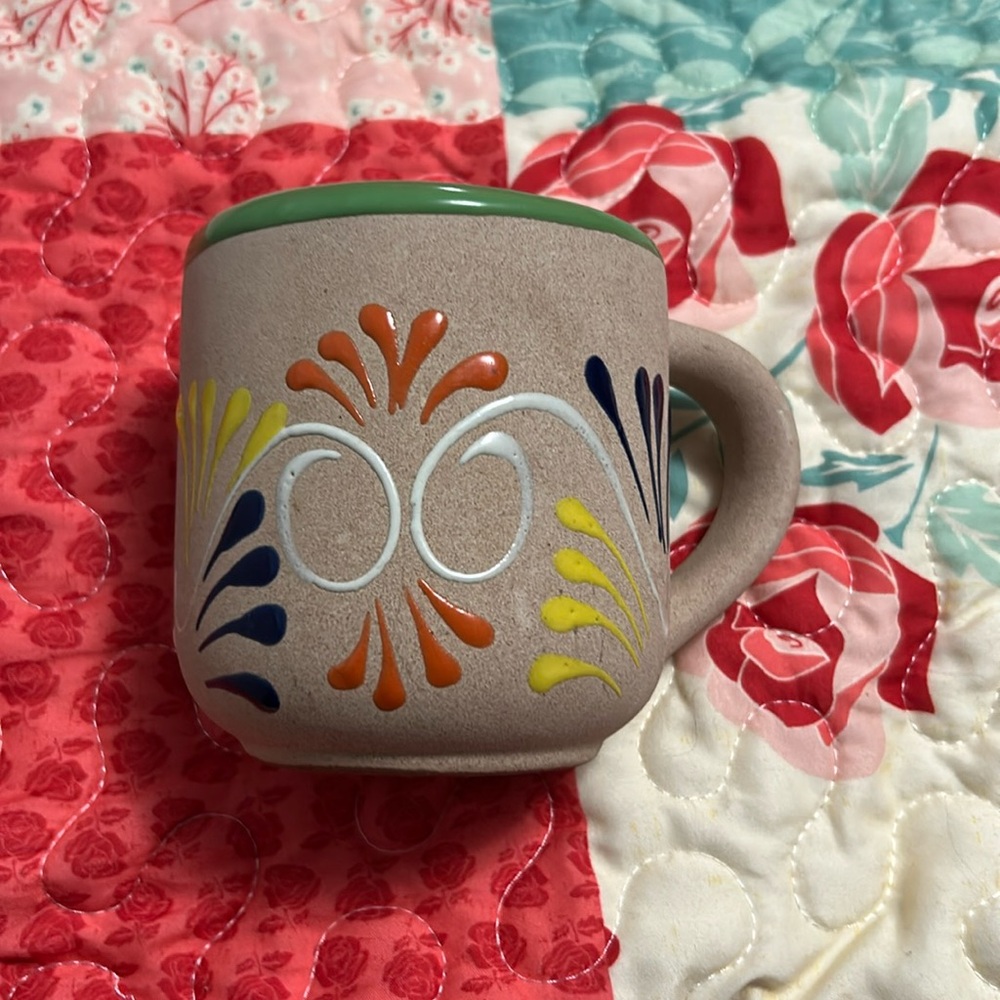 Sandstone Mexican Clay Hand Painted Pottery Coffee Cup/Mug Folk Art